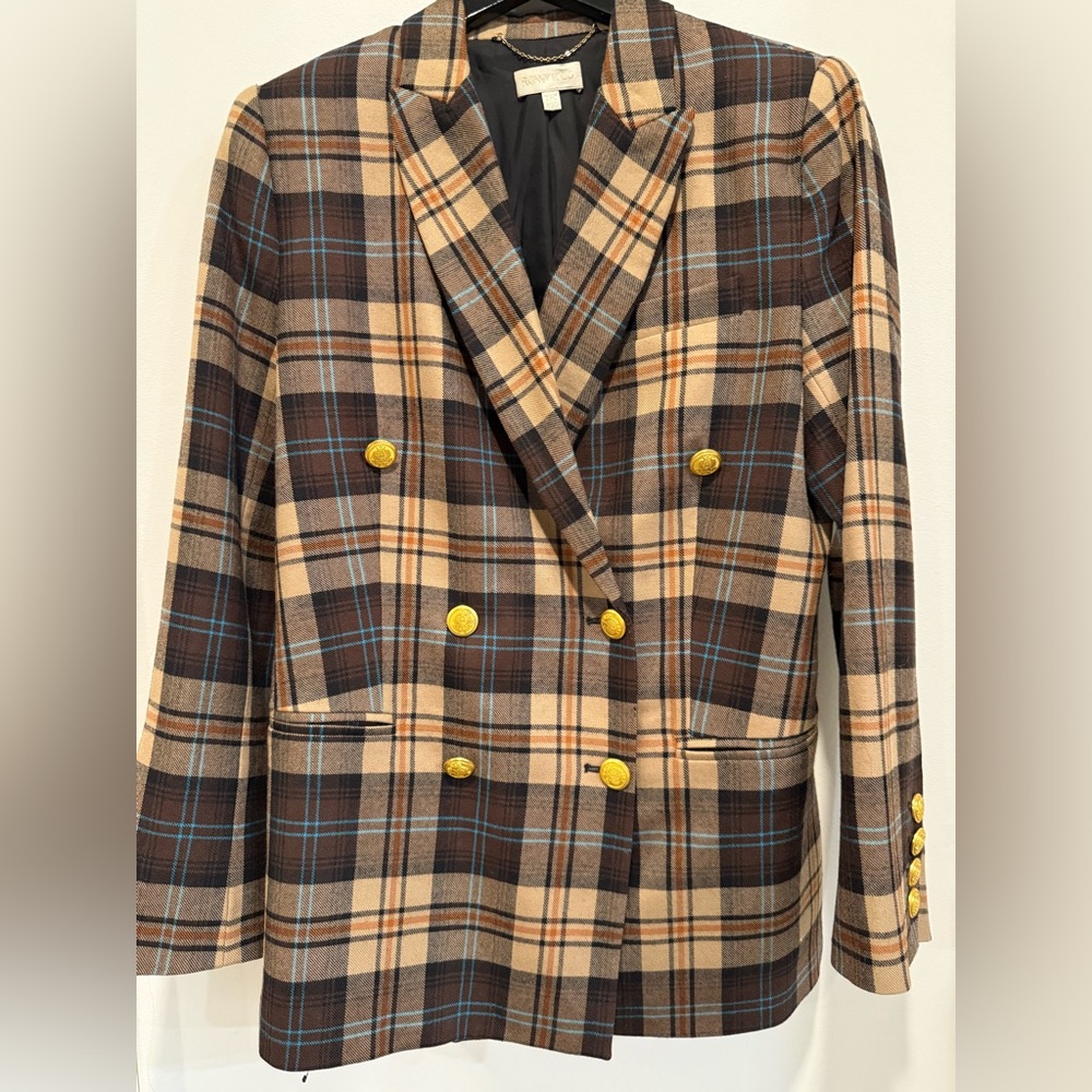 Ronny Kobo Collection Plaid Blazer with Gold Accents